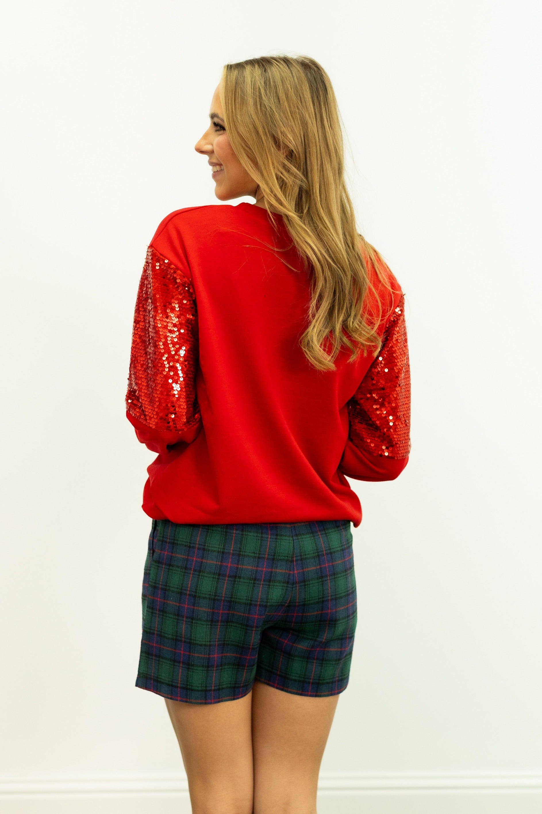 Christmas Cards on Light Weight Sequins Crewneck, Red