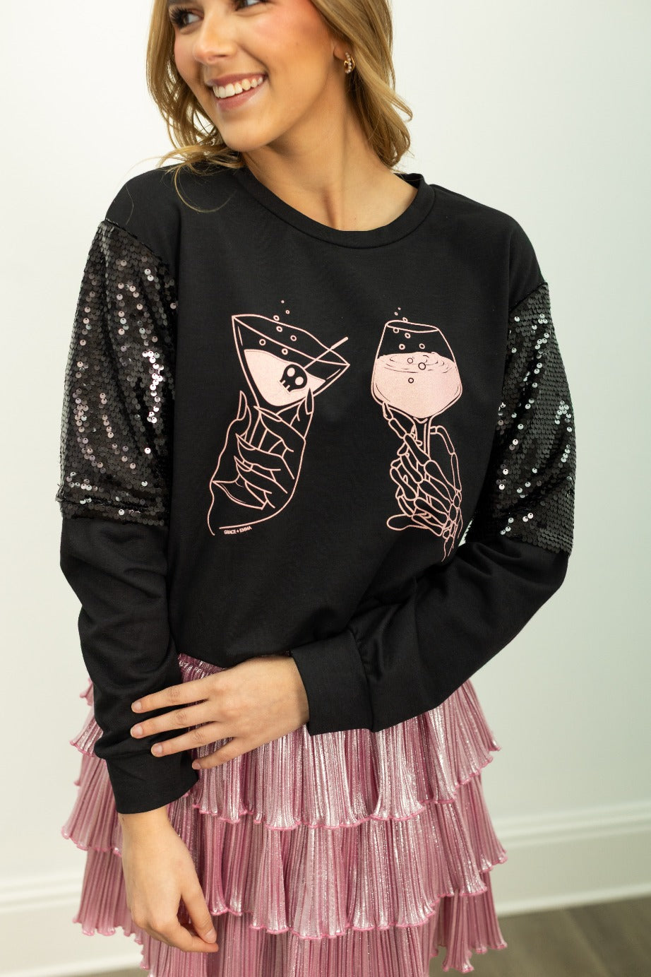Pick Your Poison on Sequins Sweatshirt, Black