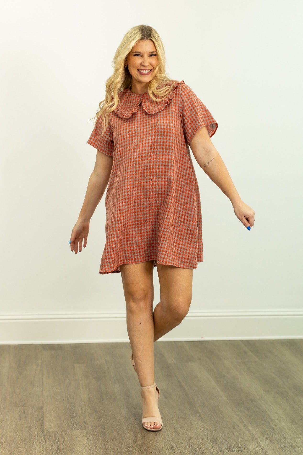 orange gingham dress women Picnic Ready Gingham Mini Dress in Orange Curves