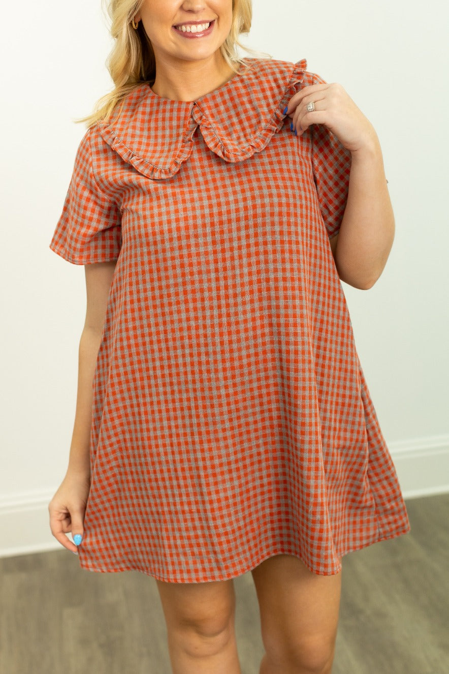 Orange and Grey Gingham Dress Grey / S Orange and Grey Gingham Dress Grey / S