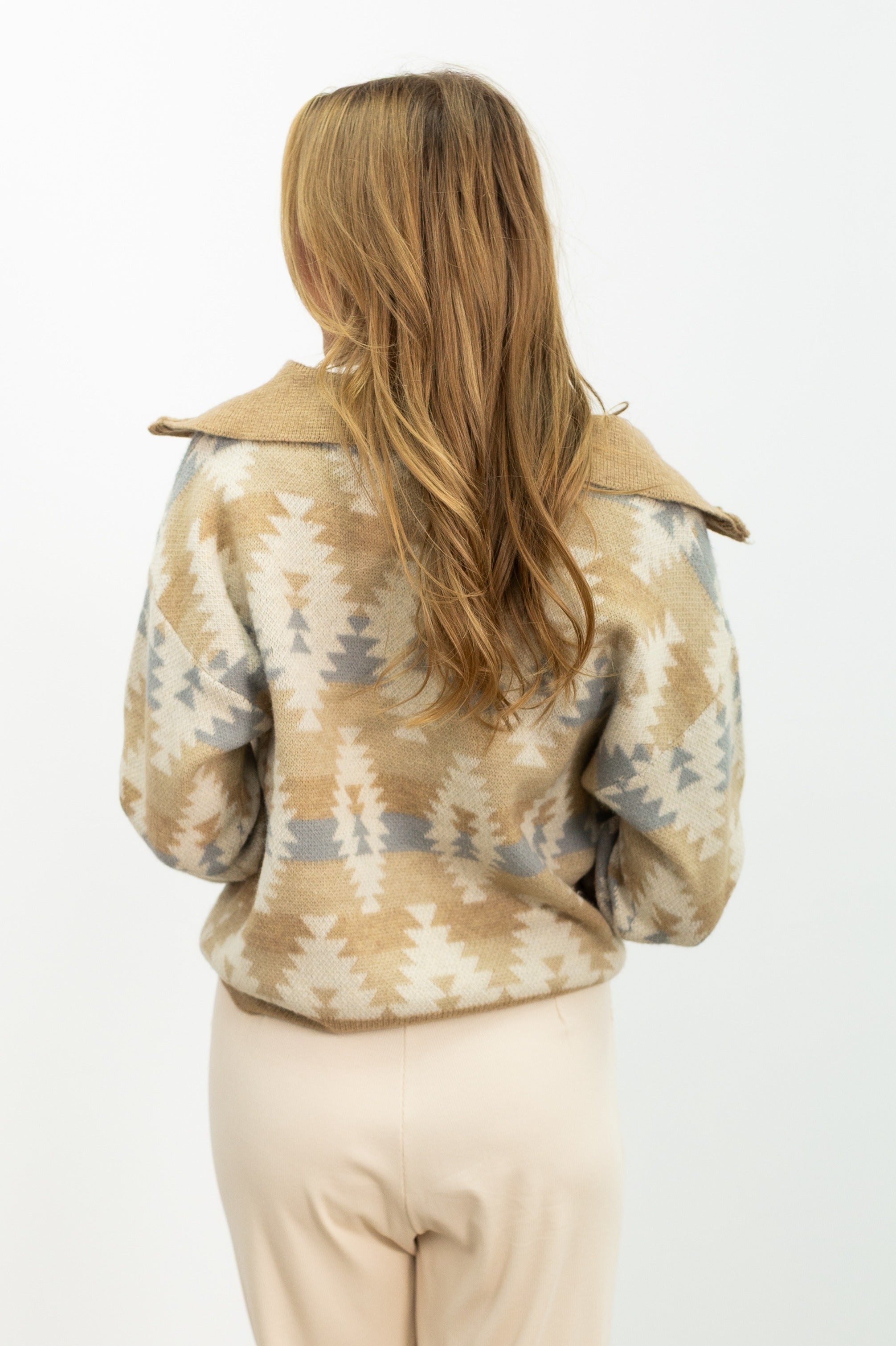 Beige Aztec Print Pullover