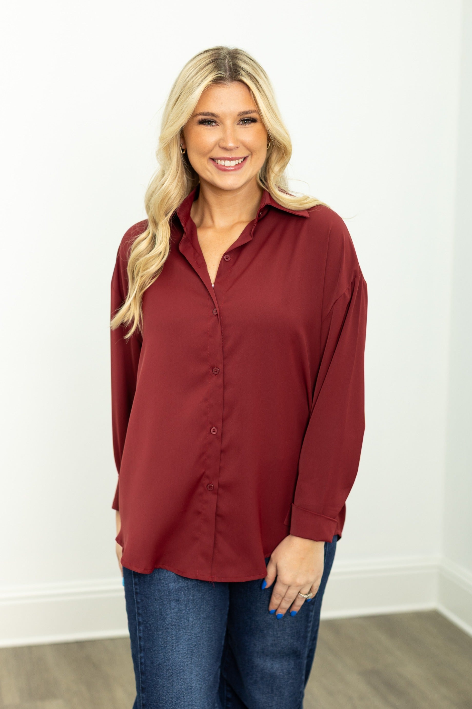 The Kathryn Button-Up, Maroon
