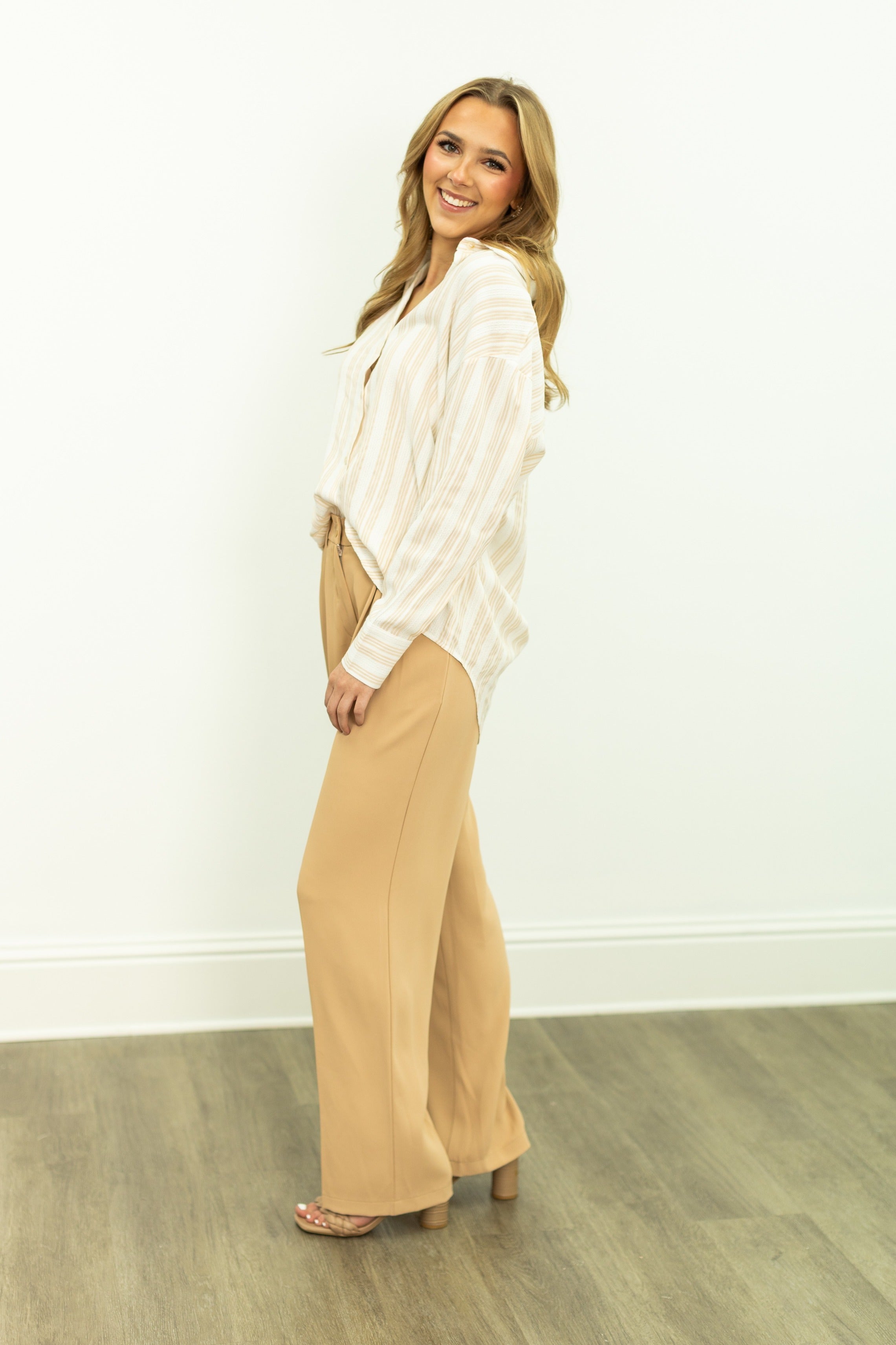Pleat-Front Trousers, Tan