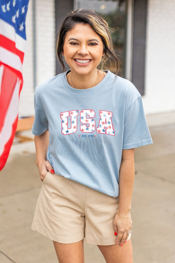 USA on Blue Tee Shirt