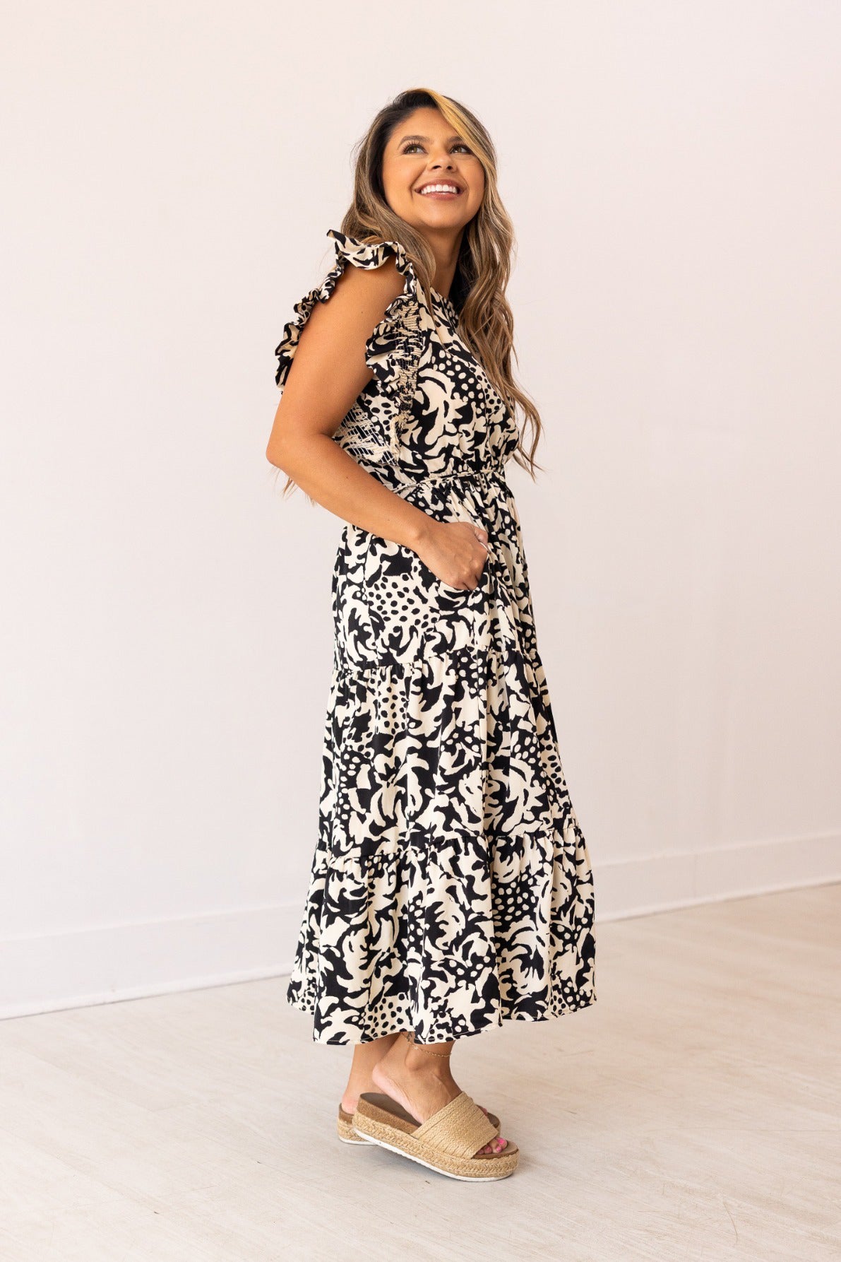 Beige and Black Abstract Dress