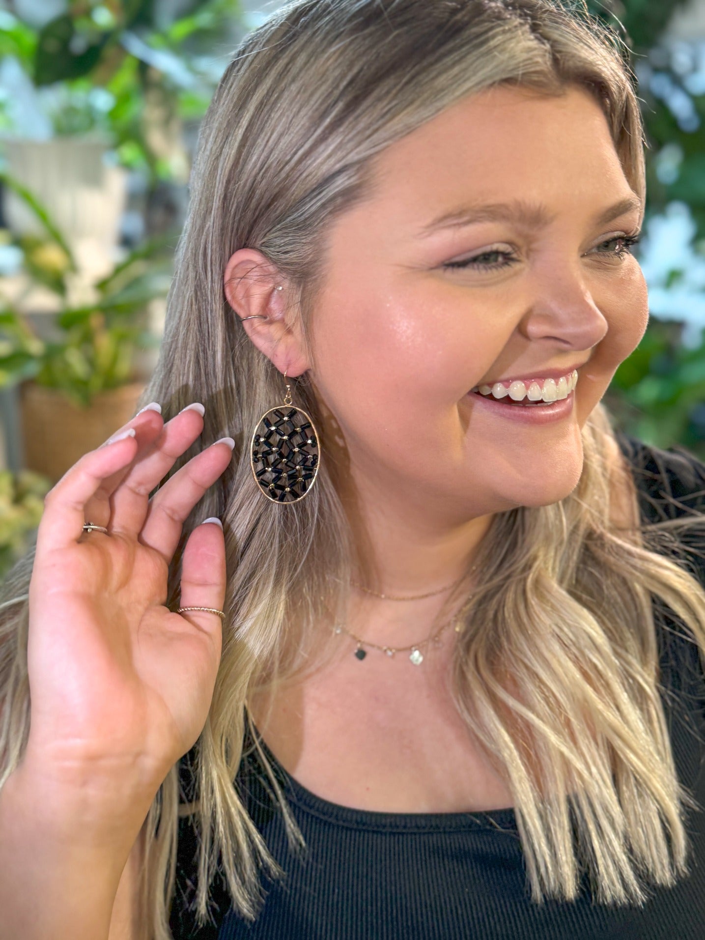 Napa Valley Black Bead Oval Dangle Earrings