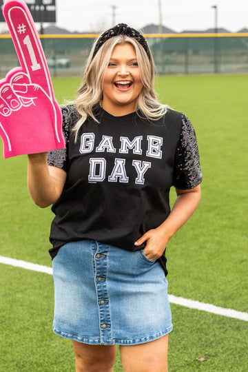 Gameday Silver Glitter on Princess Top, Black