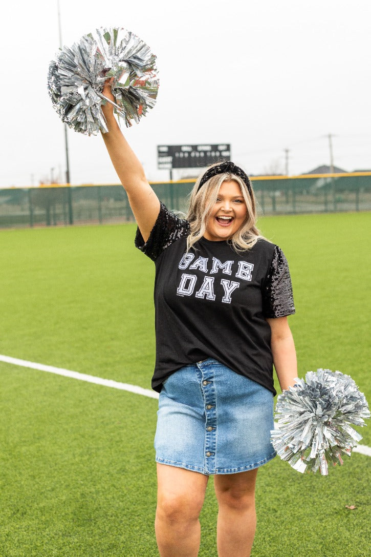 Gameday Silver Glitter on Princess Top, Black