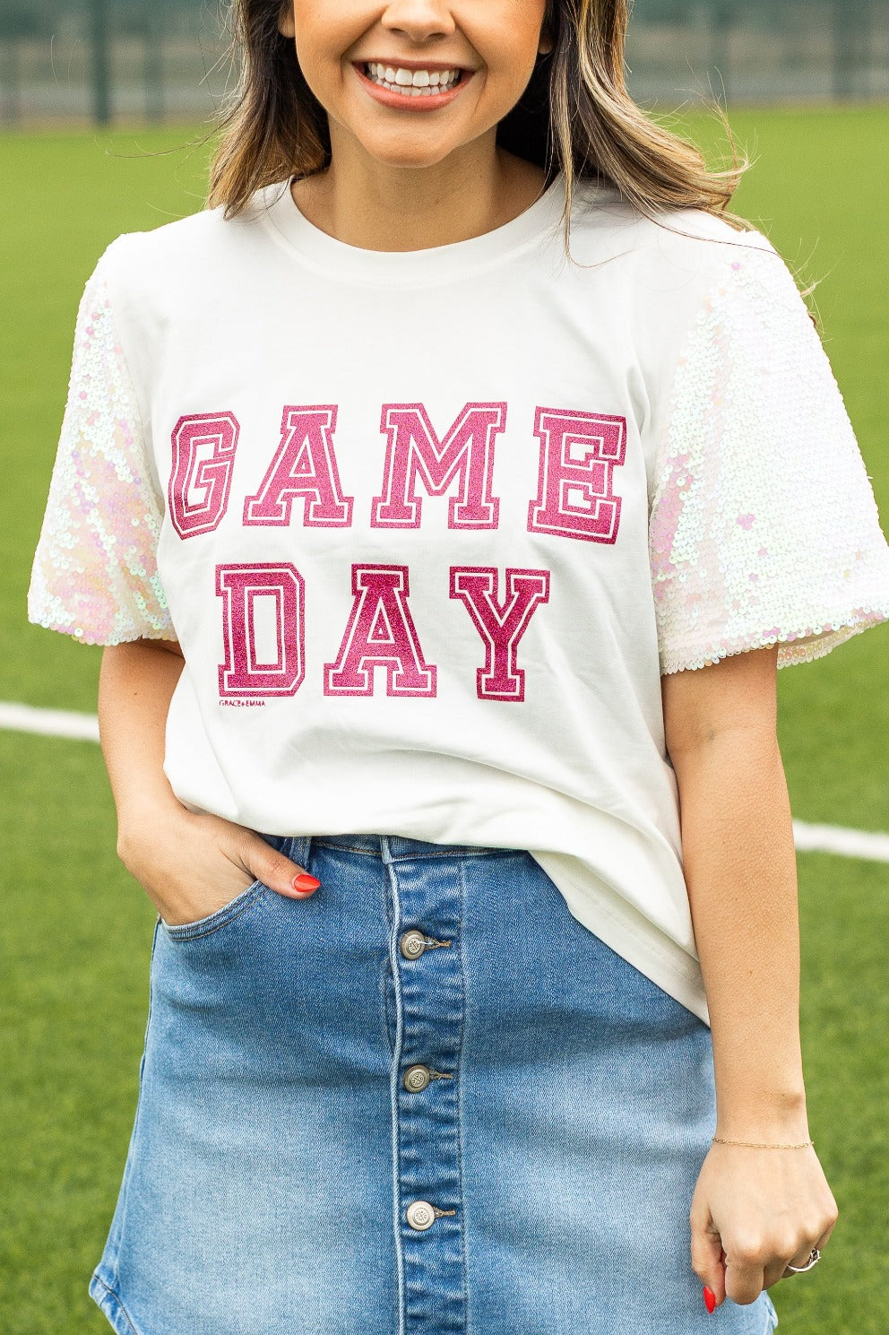 Gameday Pink Glitter on Princess Top, White