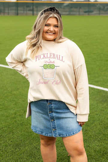 Pickleball & Cocktails Micro Fleece Crewneck, Beige
