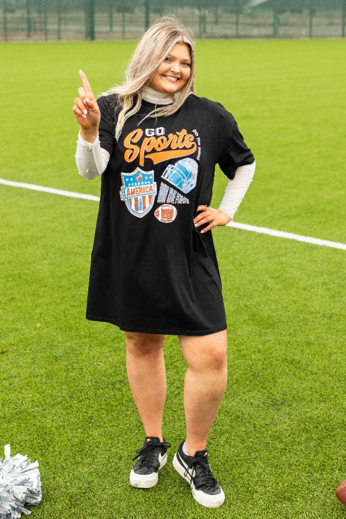Go Sports Glitter On Black T-Shirt Dress