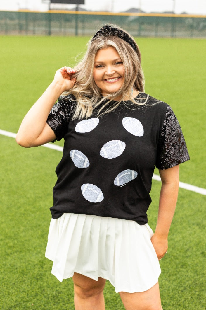 Glitter Football on Princess Top, Black