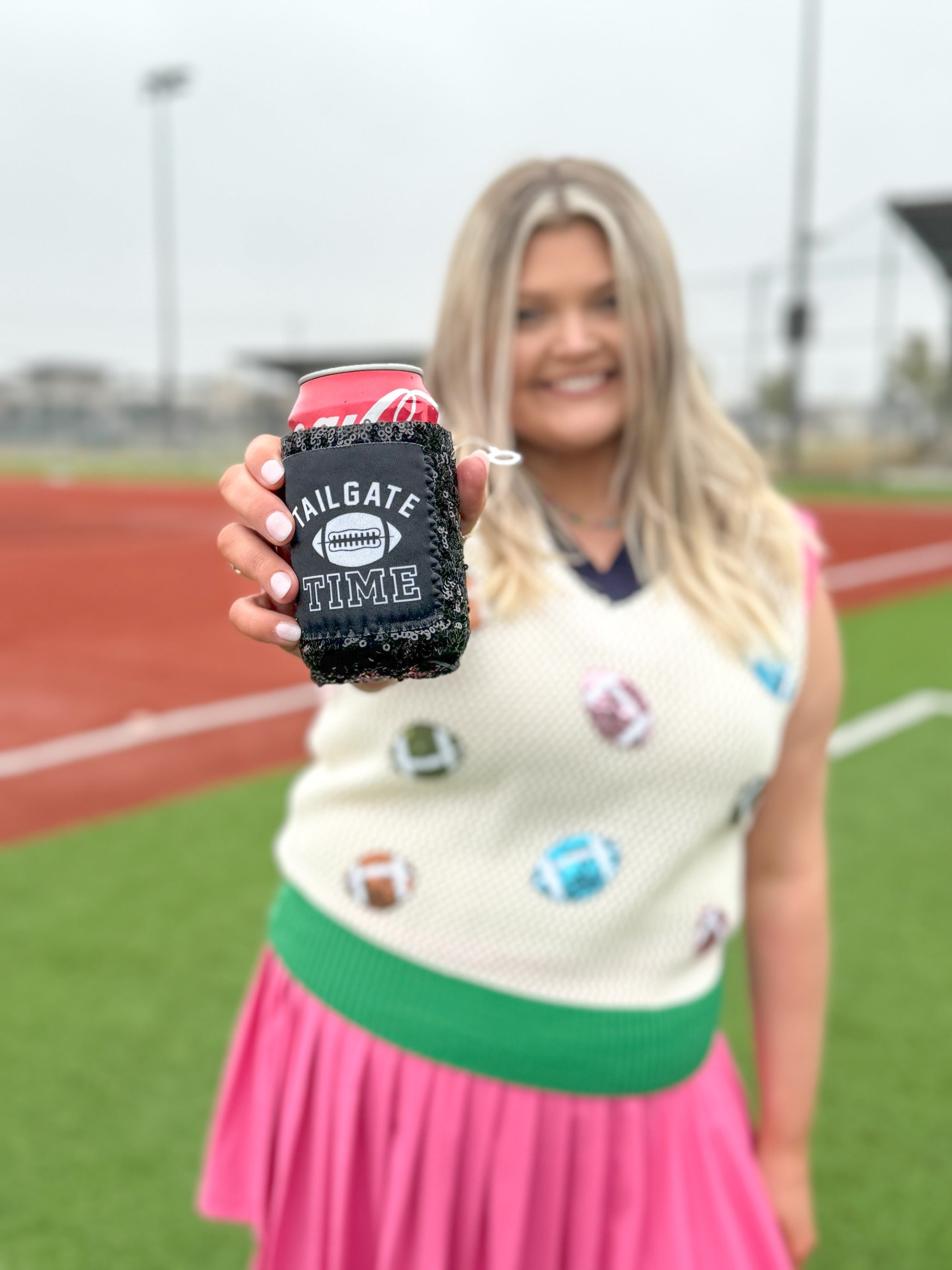Peachy Keen Tailgate Time Black Sequin Can Coolers