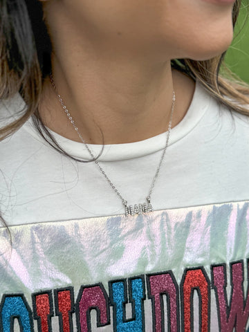 Icy MAMA Silver Chain Necklace With Silver Jeweled MAMA Pendant