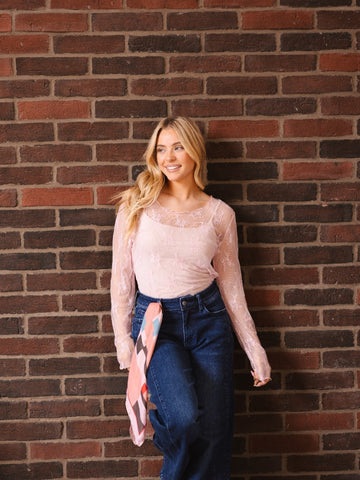 Lace Long-sleeve Top, Light Pink