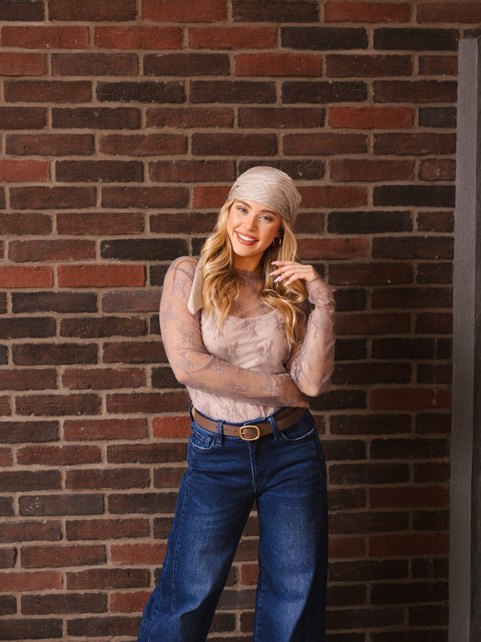 Lace Long-sleeve Top, Grey