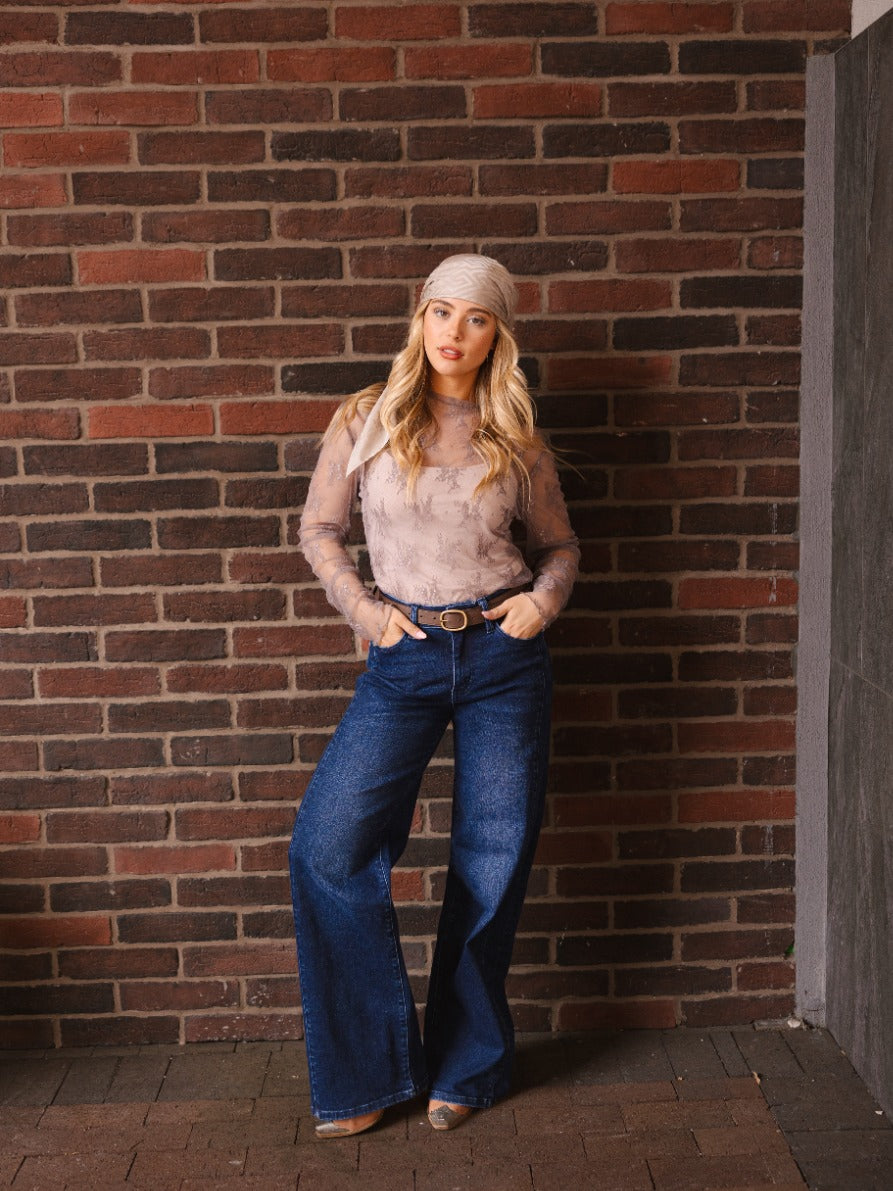 Lace Long-sleeve Top, Grey