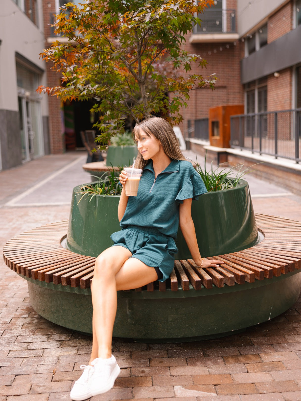 Forest Green Quarter Zip with Flutter Sleeves