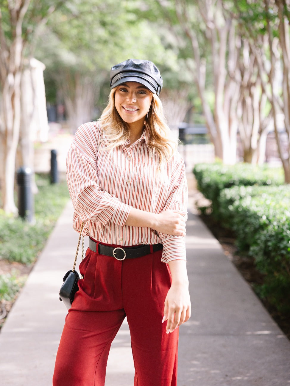 Kathryn Classic Button-Up, Red Stripes