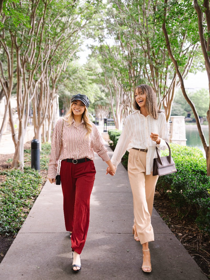 Kathryn Classic Button-Up, Red Stripes