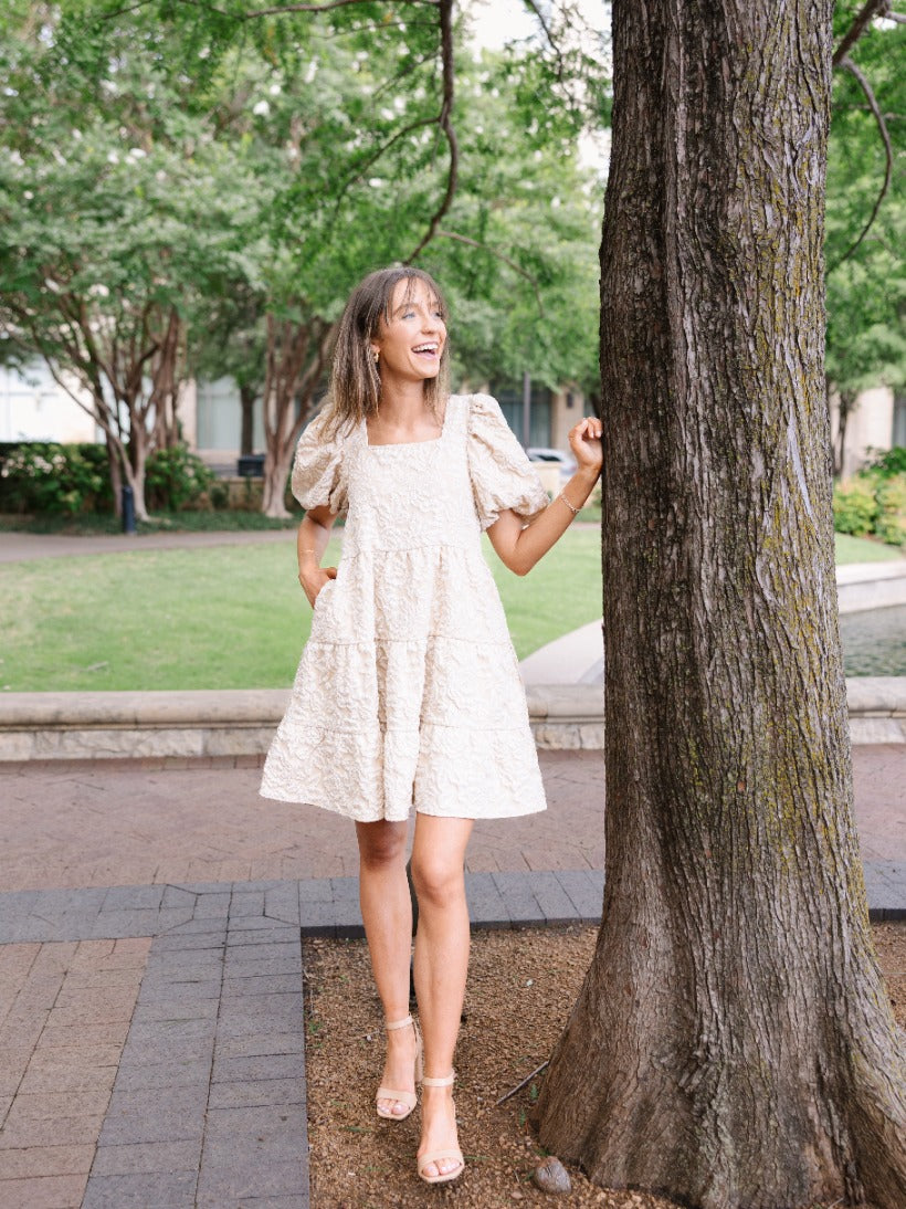 Dolly Doll Jacquard Dress, Beige