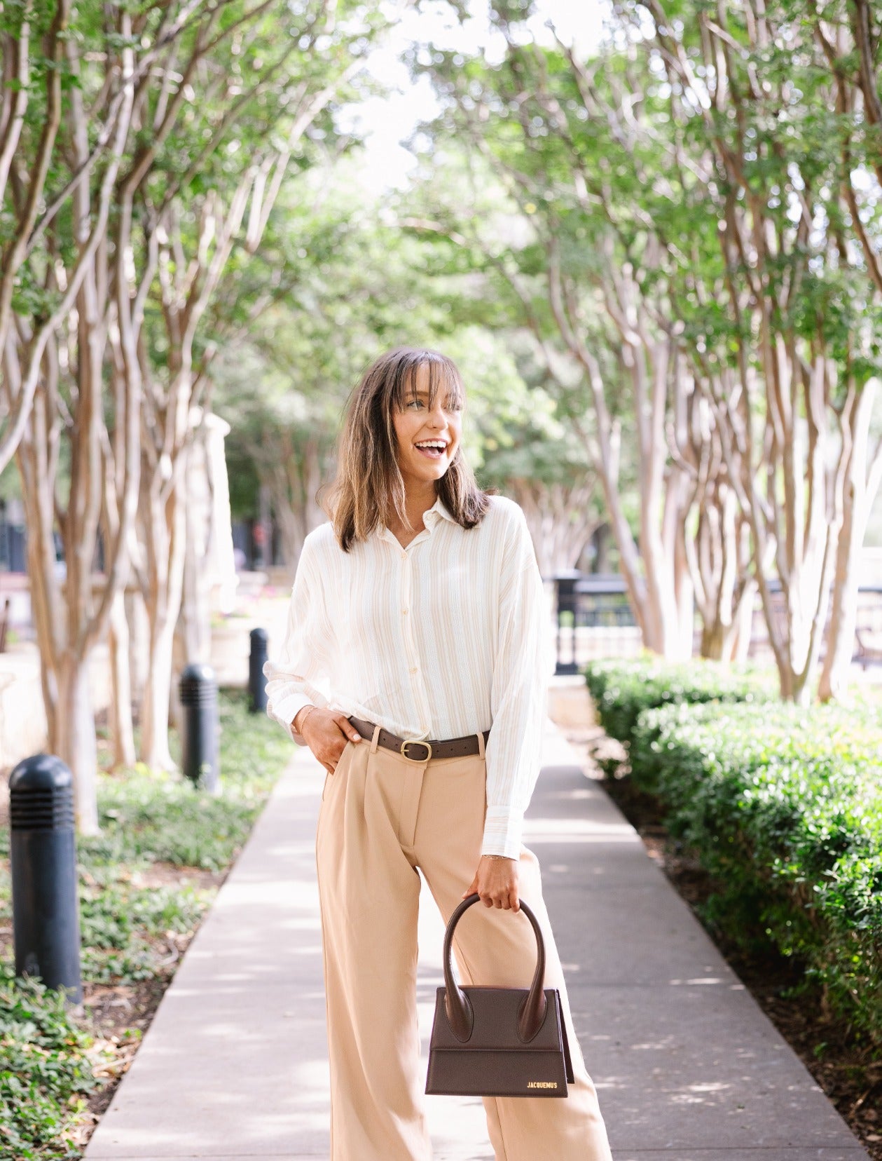 Kathryn Classic Button-Up, Beige Stripes