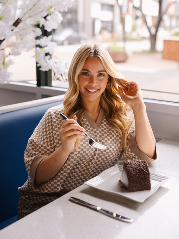 Checkerboard Knit Top, Beige