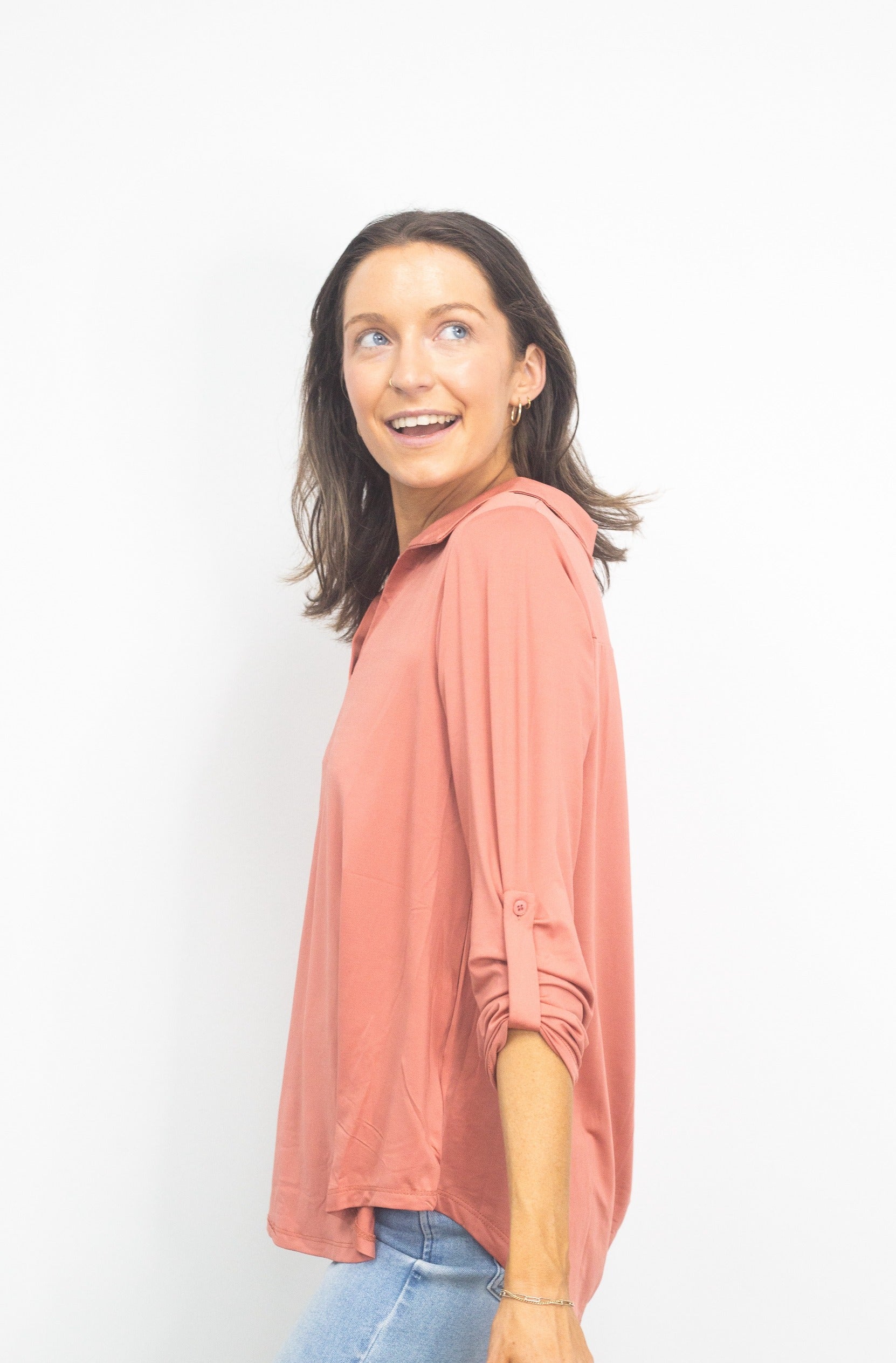 Gemma V-Neck Top, Dark Pink