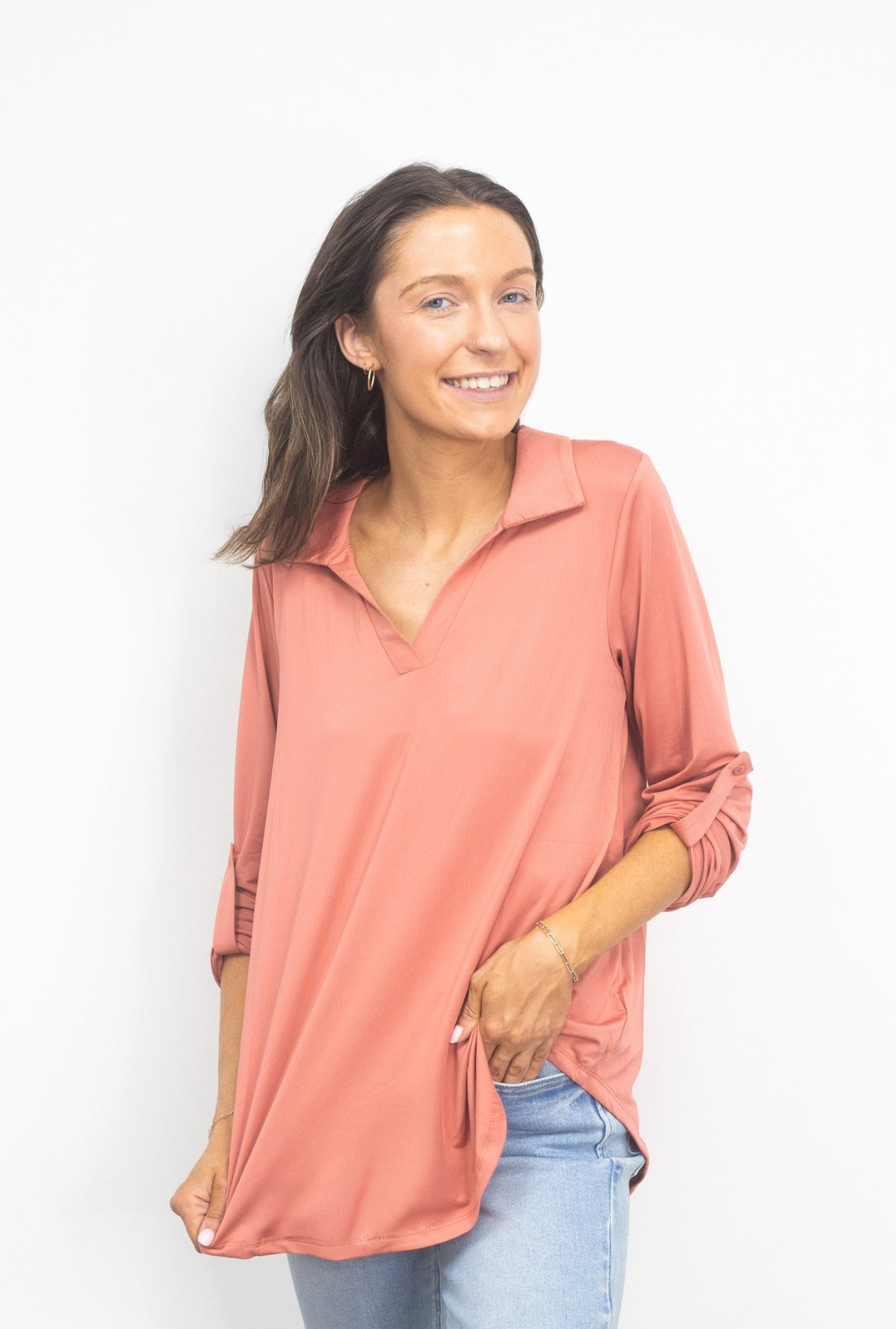 Gemma V-Neck Top, Dark Pink