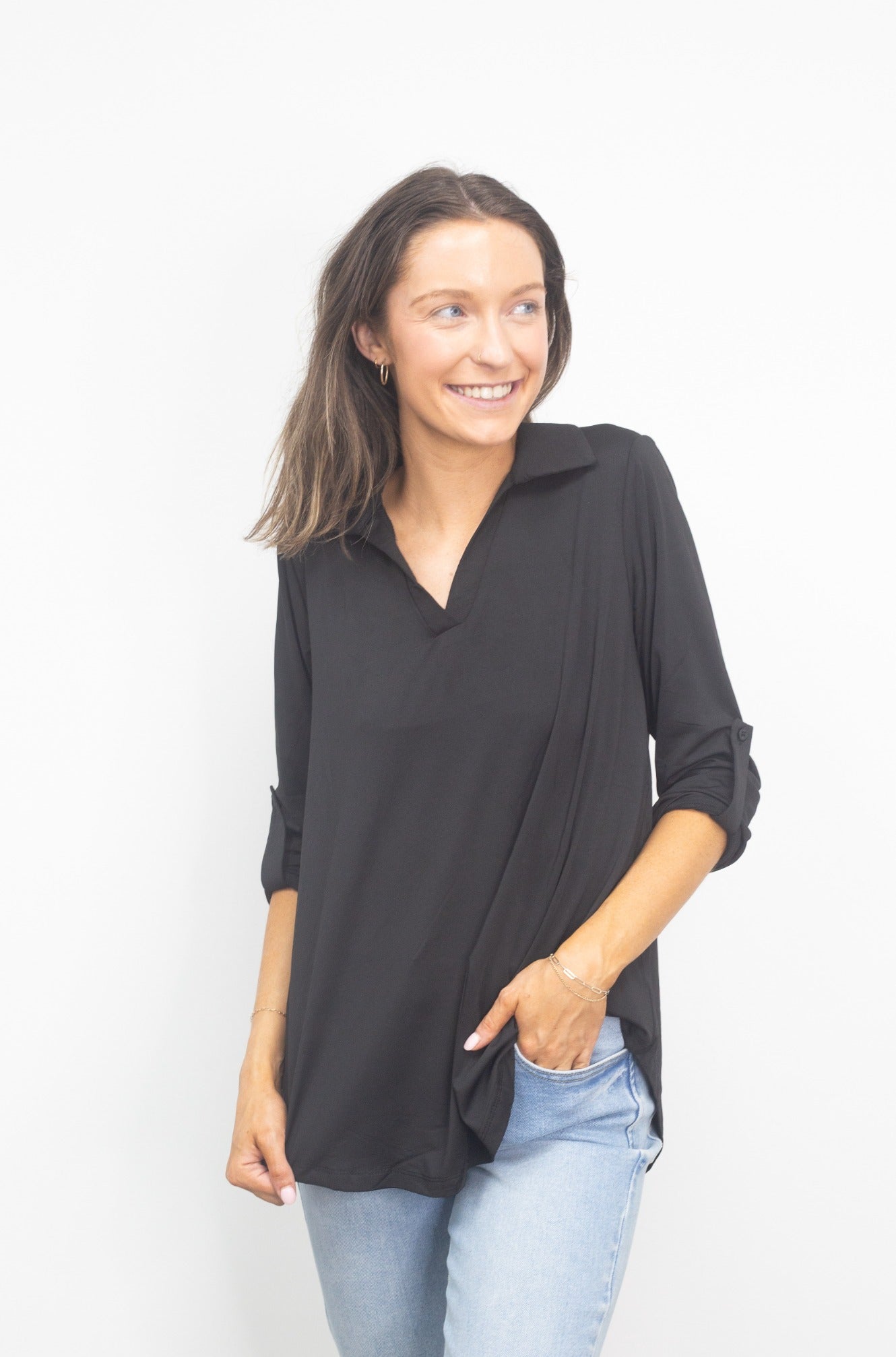 Gemma V-Neck Top, Black