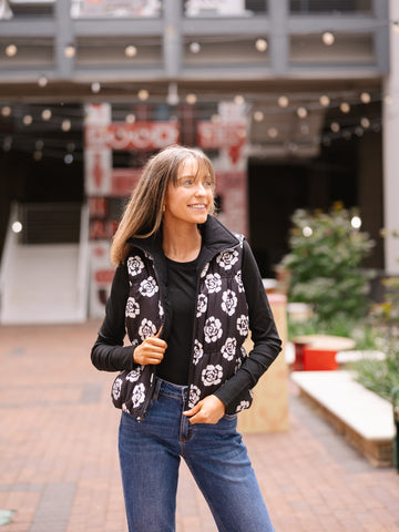 The Gillian Reversible Black and Floral Puffer Vest