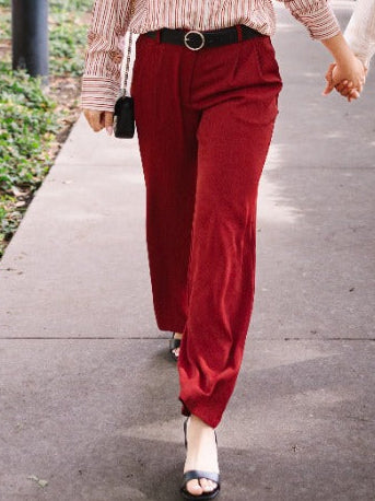 Pleat-Front Trousers, Maroon