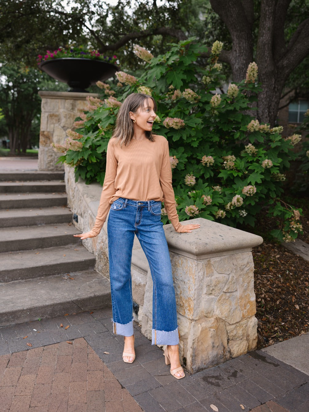 Ribbed Long-Sleeve Top, Mocha