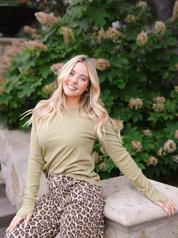 Ribbed Long-Sleeve Top, Olive