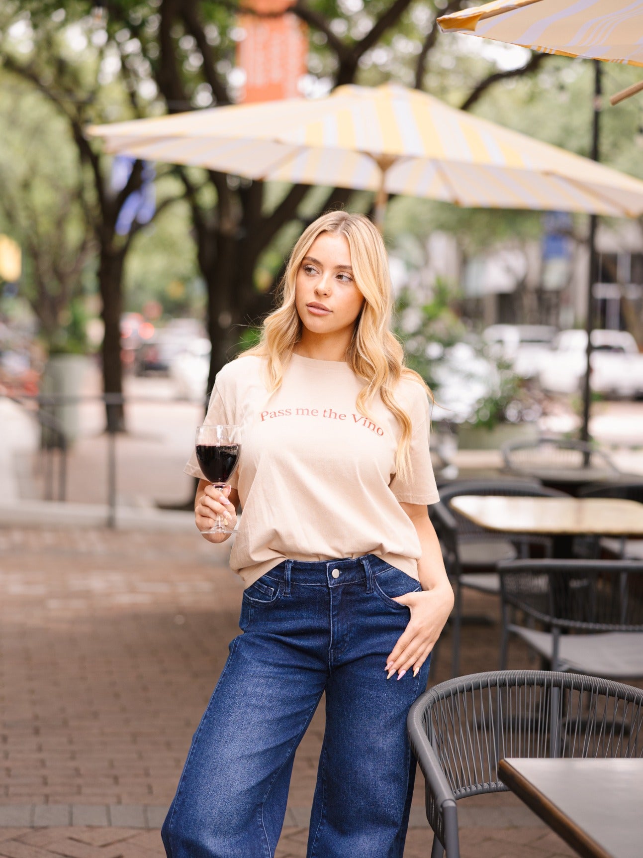 Vino on Beige Tee Shirt