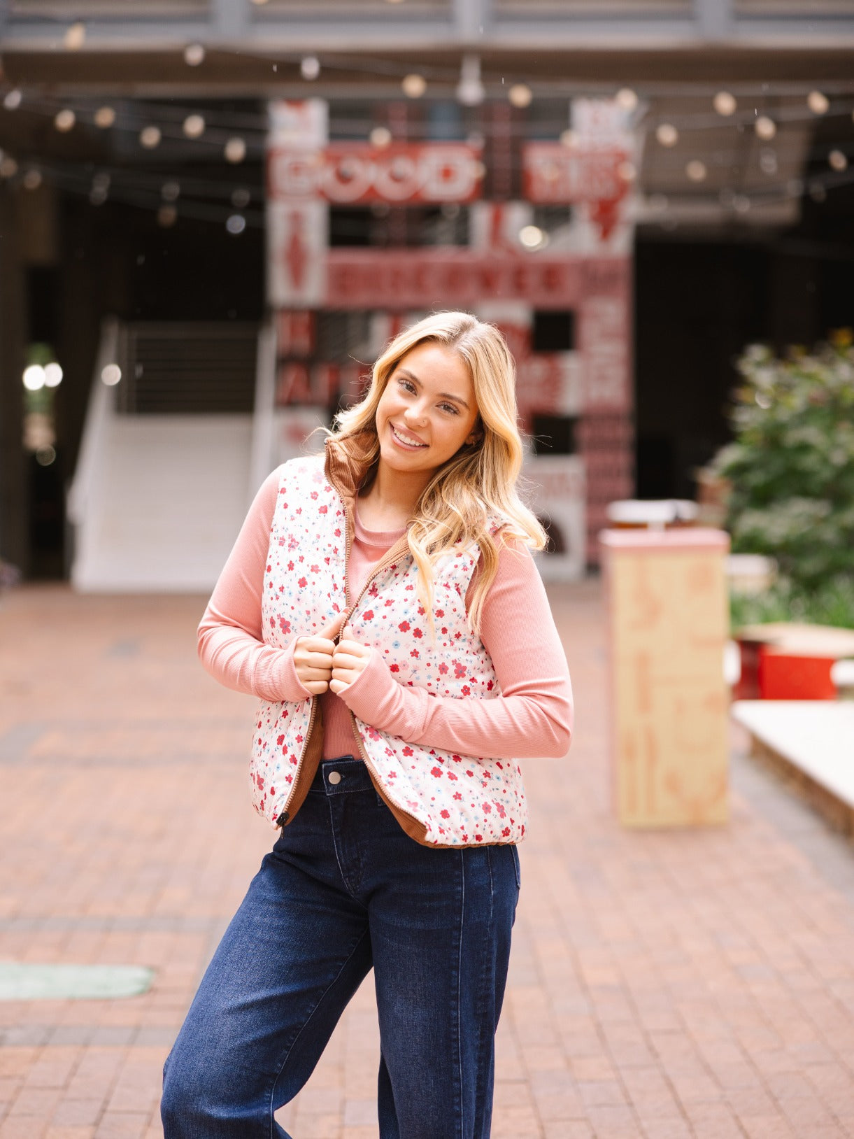 The Gillian Reversible Puffer Vest, styled