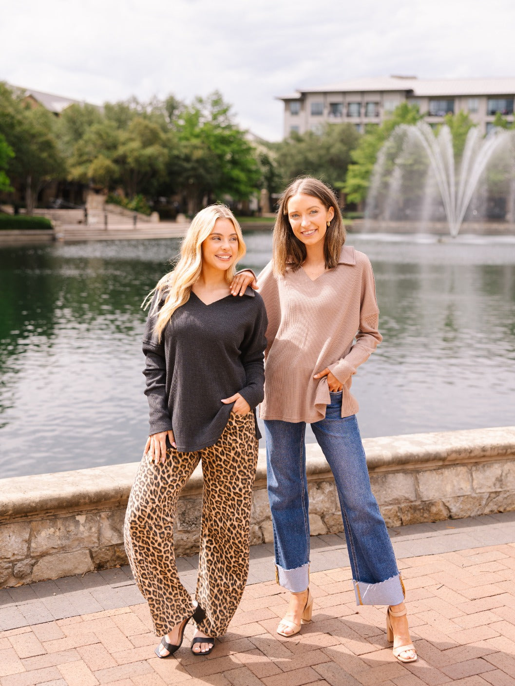 Waffle Knit Top, Black