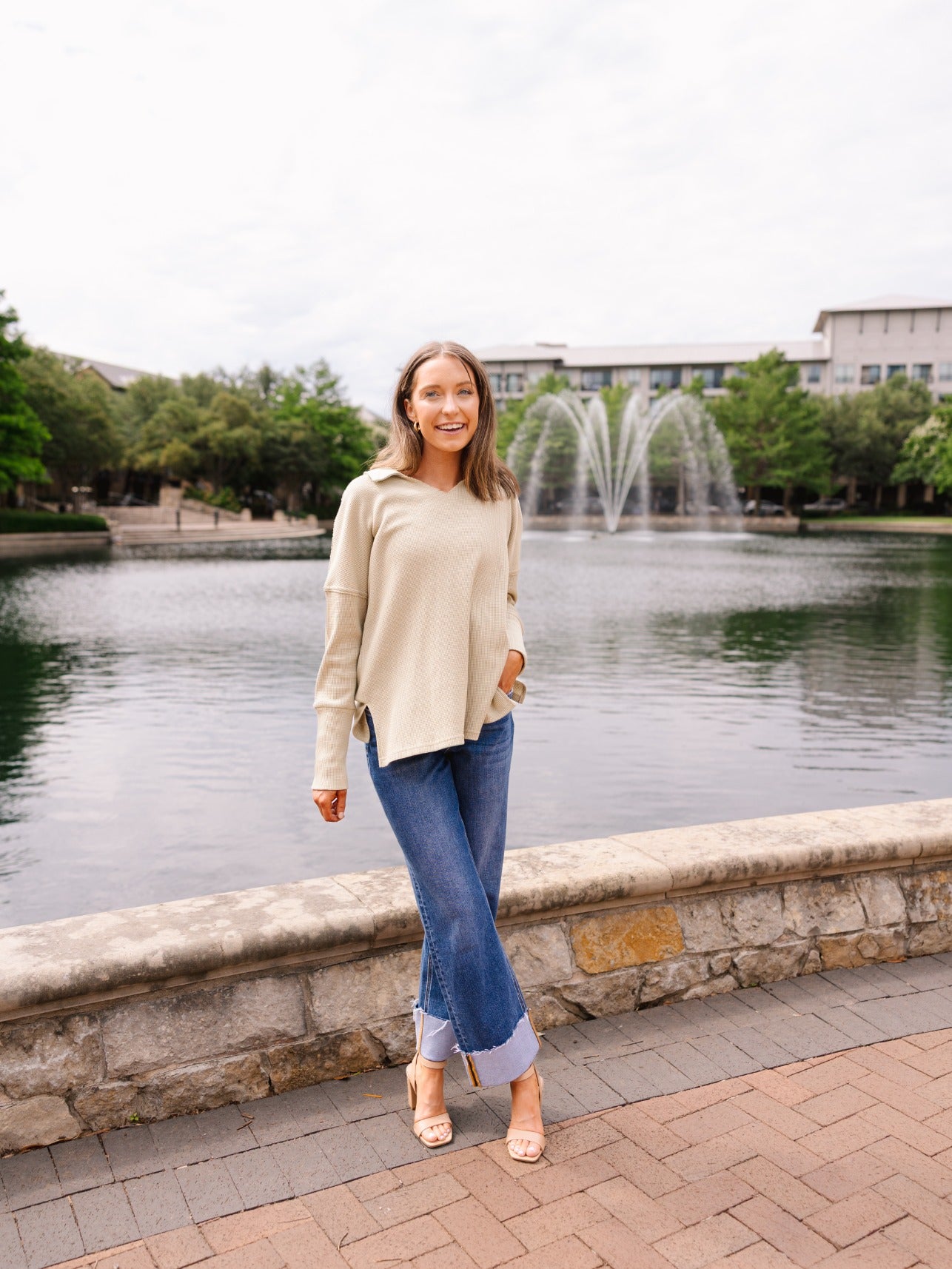 Waffle Knit Top, Sage