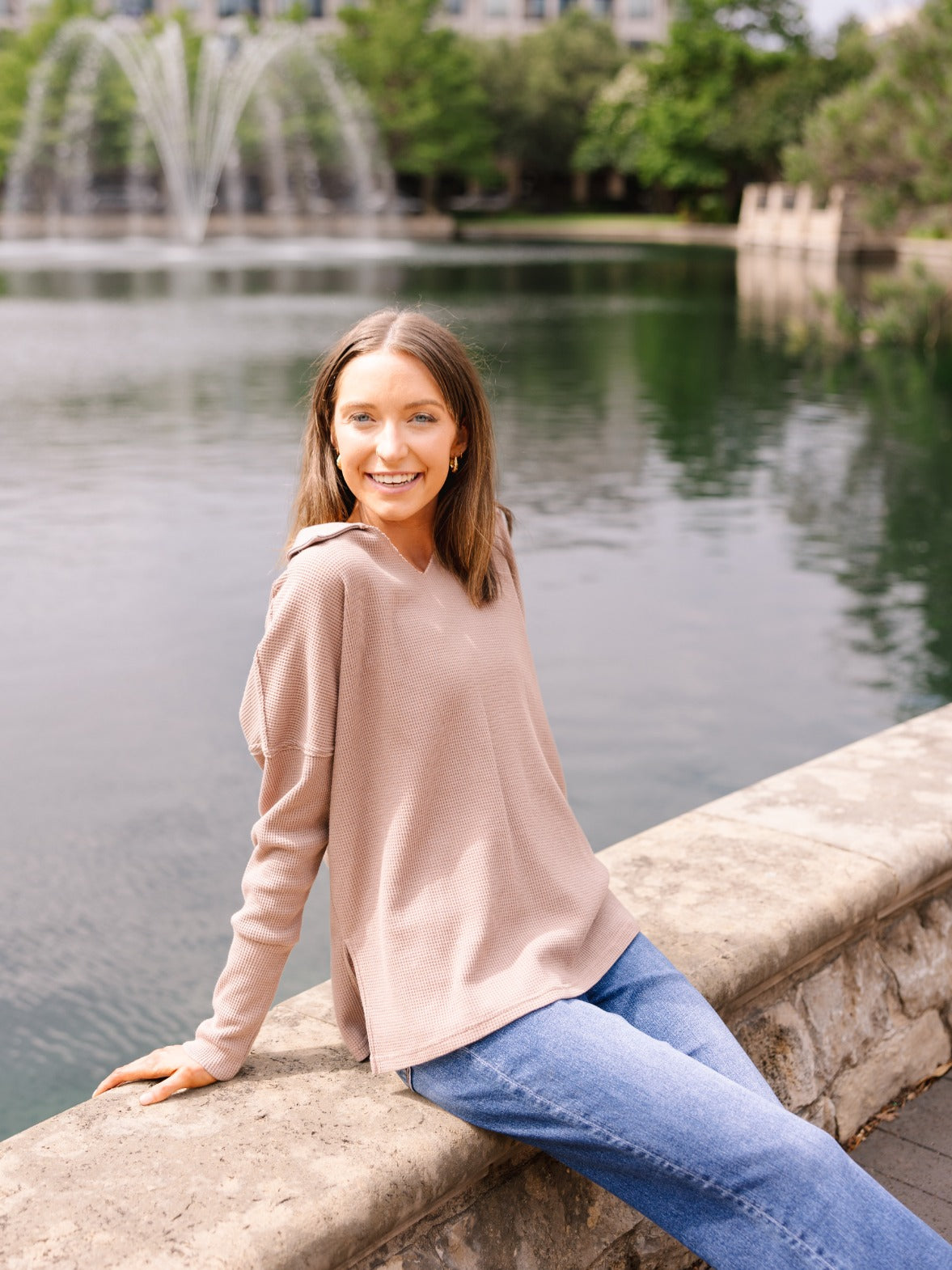 Waffle Knit Top, Brown