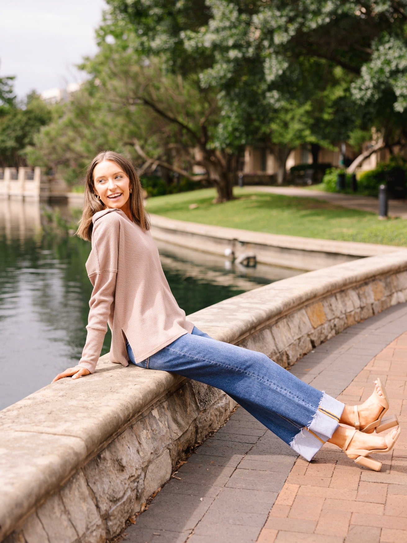 Waffle Knit Top, Brown