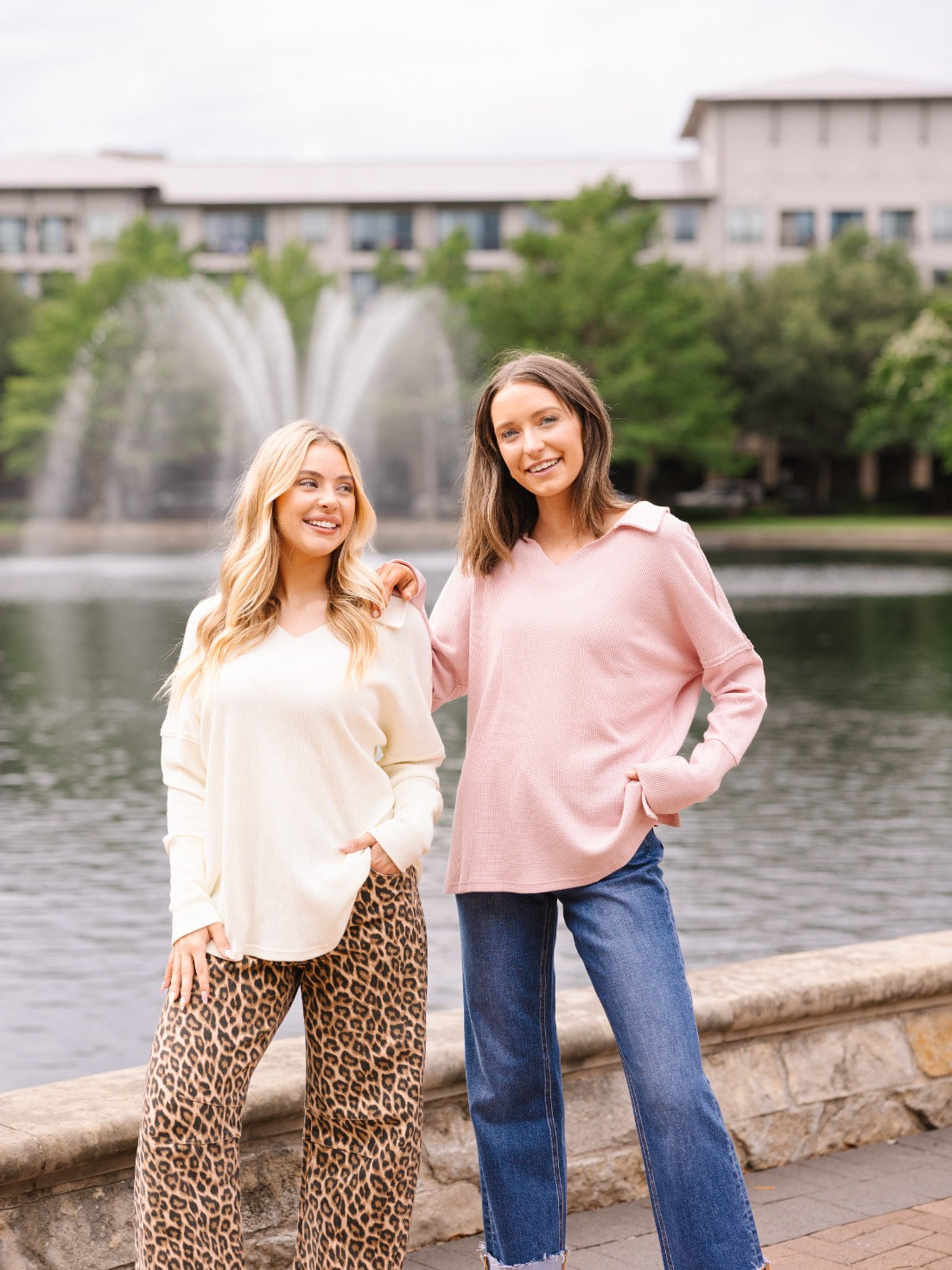 Waffle Knit Top, Pink