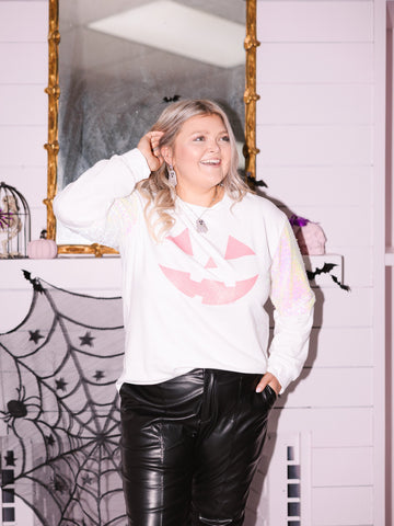 Jack-o'-lantern on Sequins Sweatshirt, White