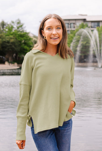 Waffle Knit Top, Sage