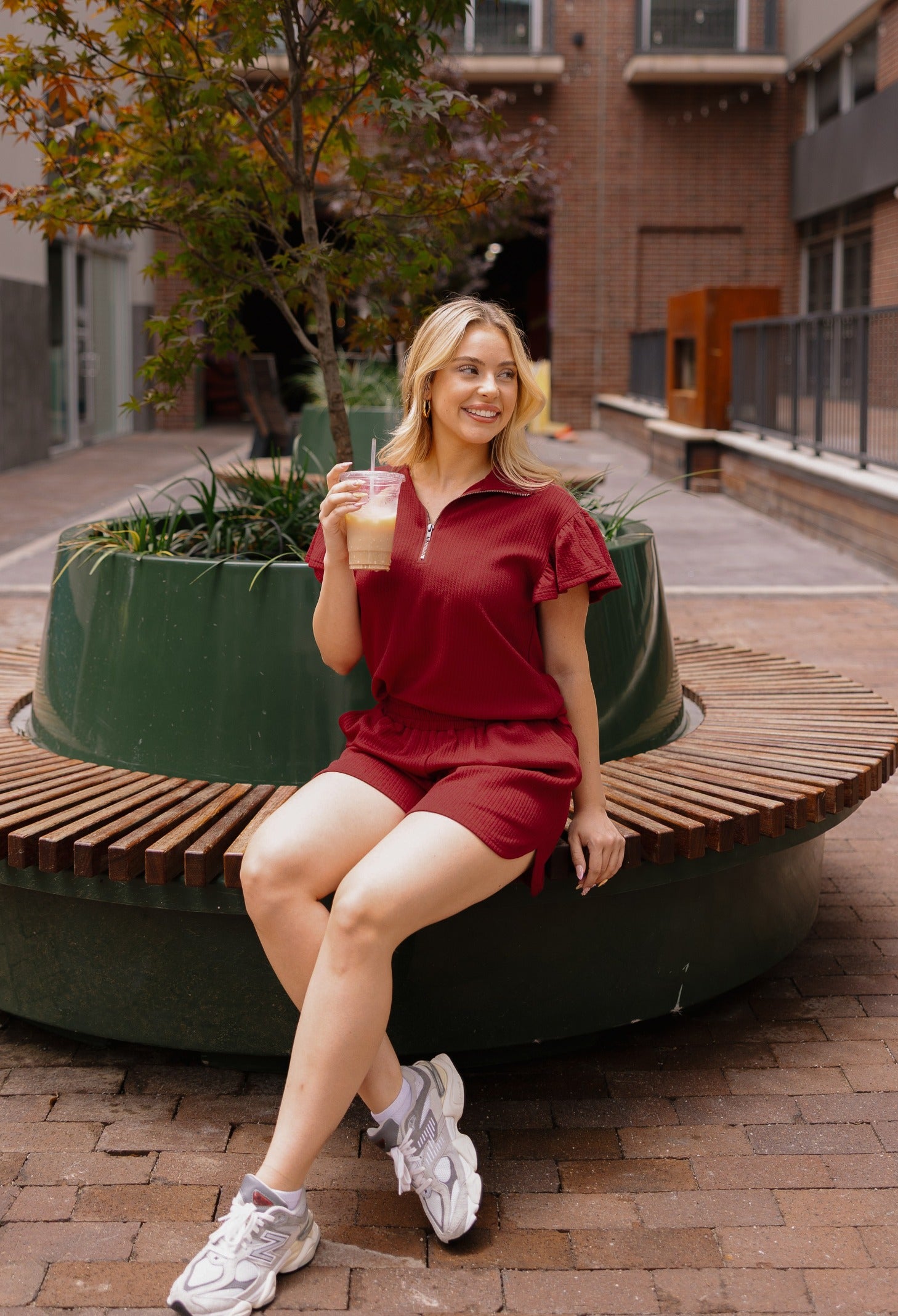 Maroon Quarter Zip with Flutter Sleeves