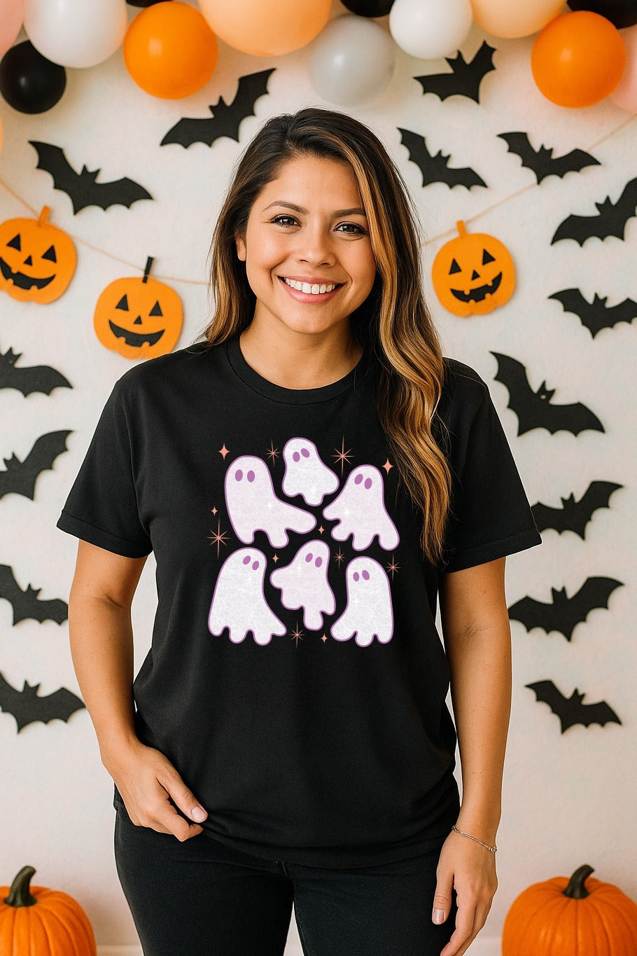 Spooky Ghost on Black Tee Shirt