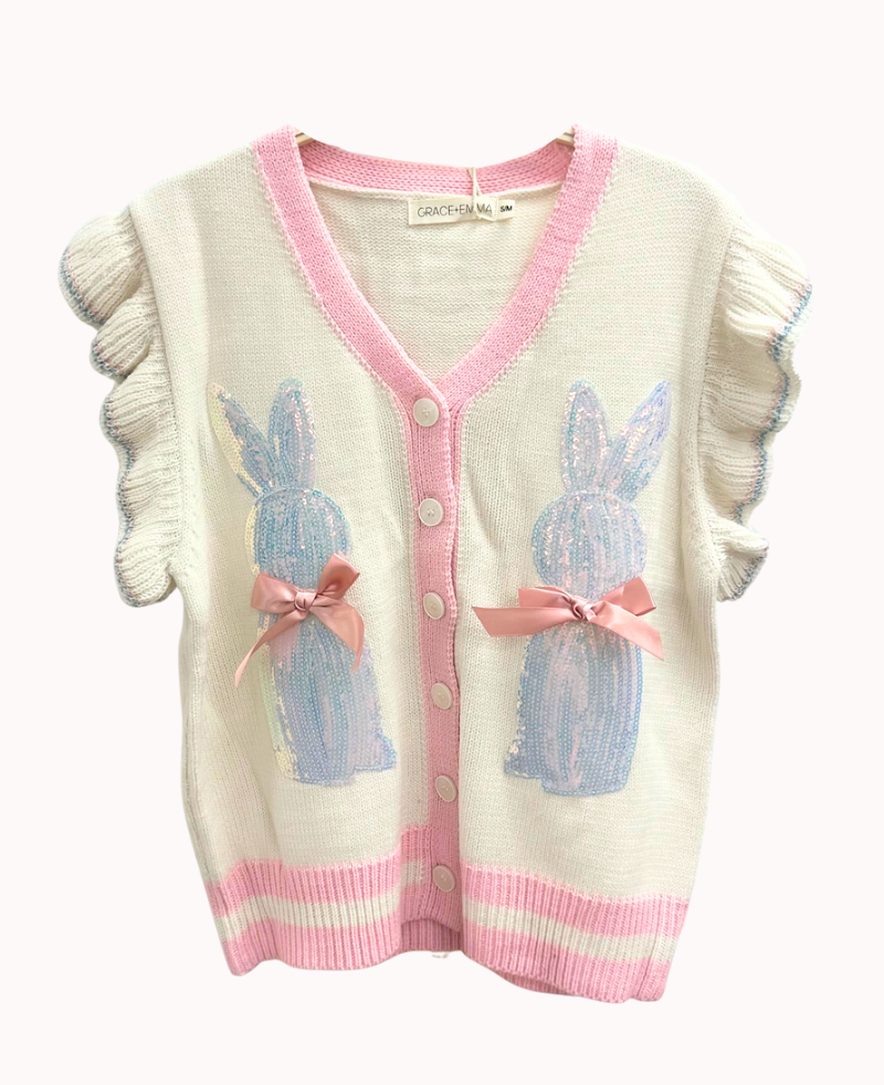 Ivory Sweater Vest with Sequin Bunnies