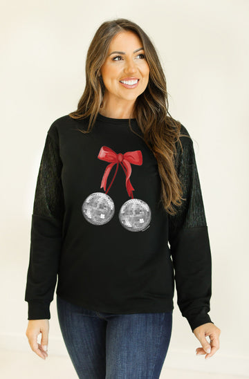 Disco Ball on Micro Fleece Crewneck, Black