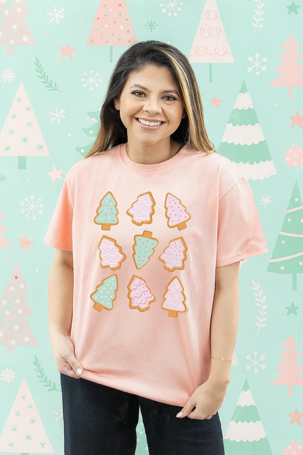 Christmas Tree on Pink Tee
