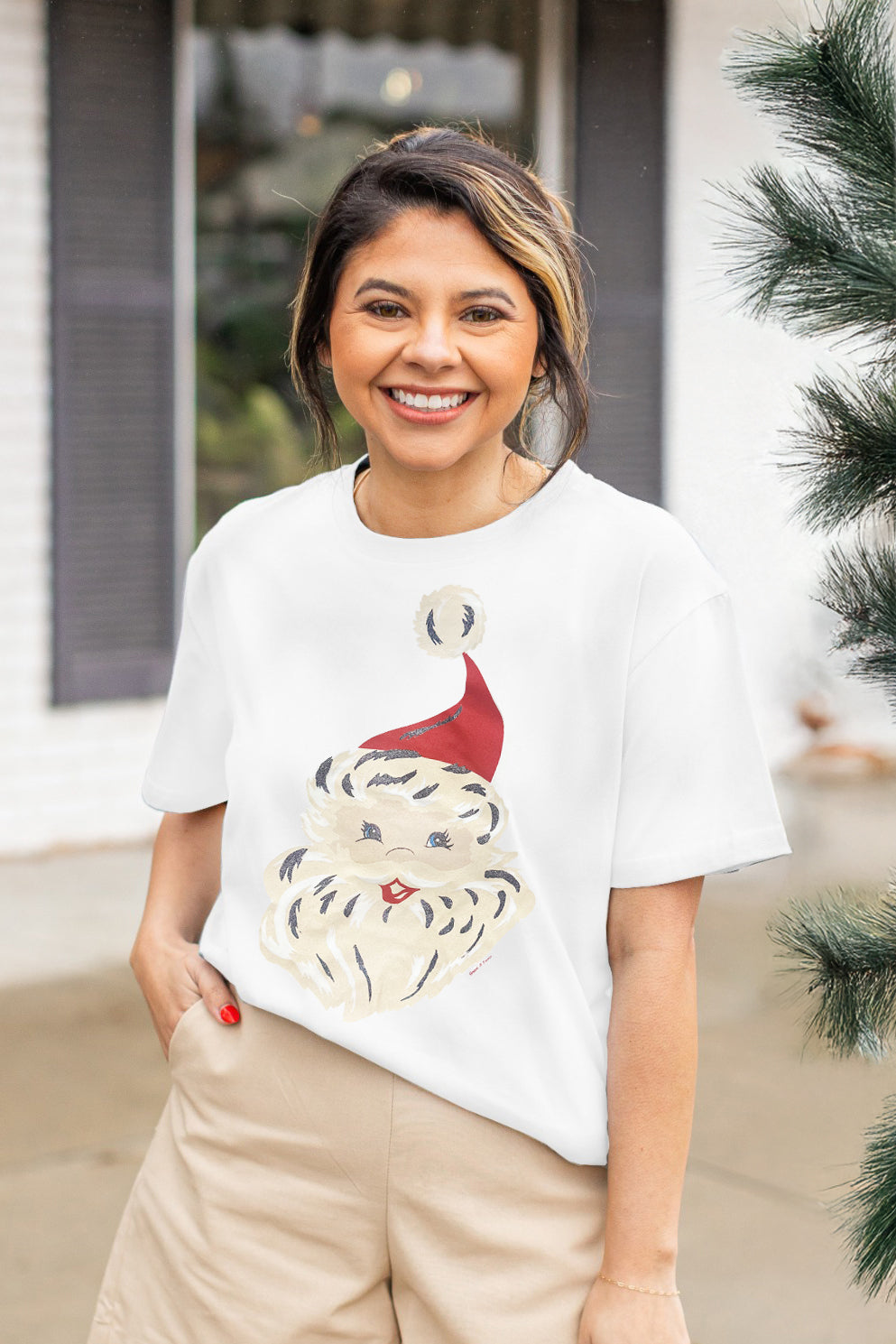 Santa on White Tee