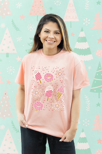 Sweet Christmas Ornaments on Pink Tee